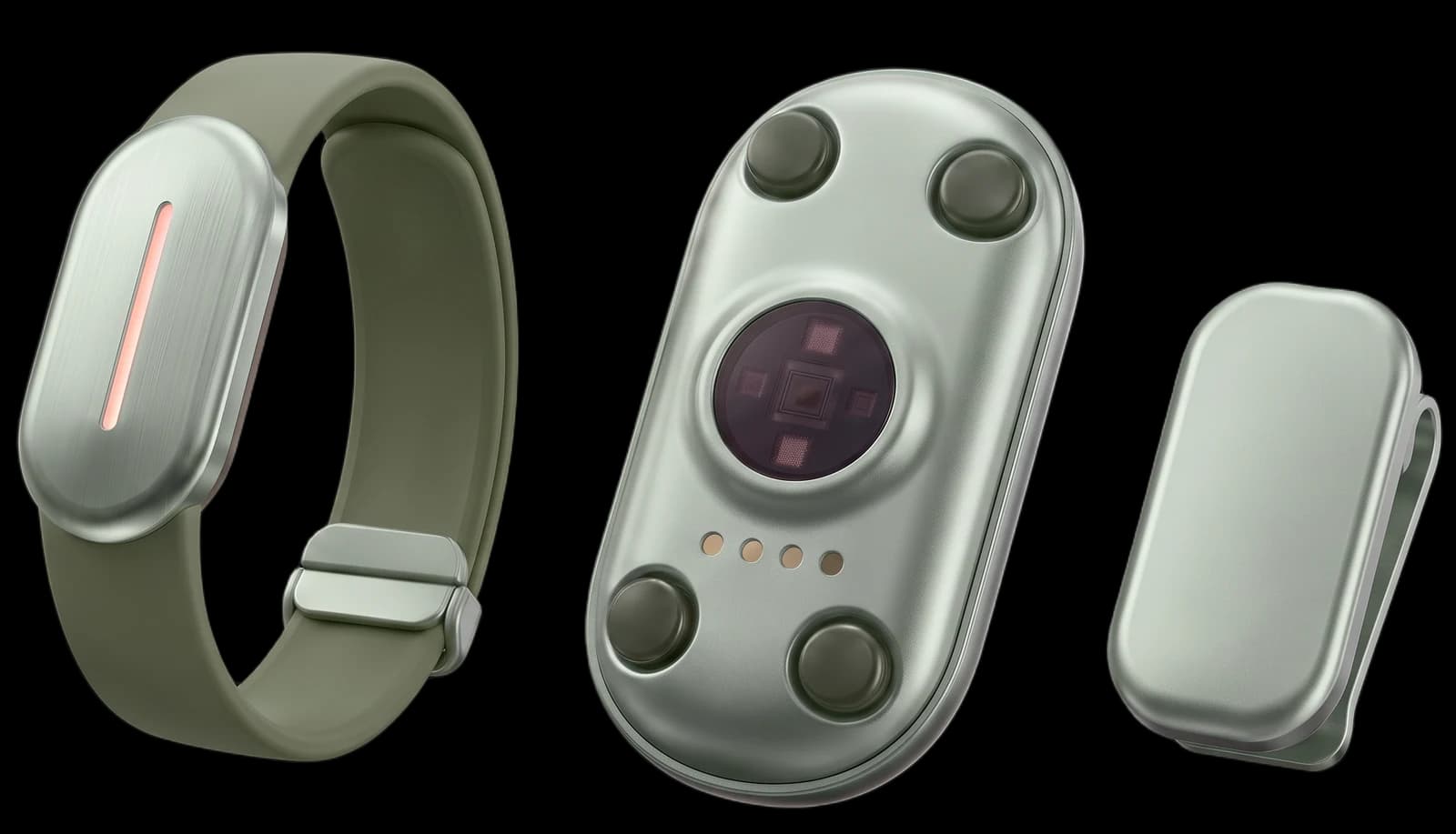 Torq wrist band, wrist module underside and shoe module in Sage